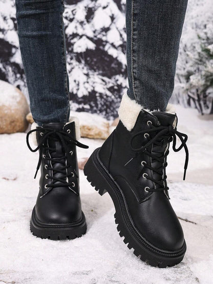 2026 Spring/Autumn/Winter New Women's Shoes, Winter Warm Women's Boots, Fashion Versatile Casual Women's Shoes, Black/White Ankle Boots With Lace-Up And Side Zipper, Flat Women's Boots, Women's Ankle Boots And Ankle Boots, Women's Fashion Boots, College S Mensa