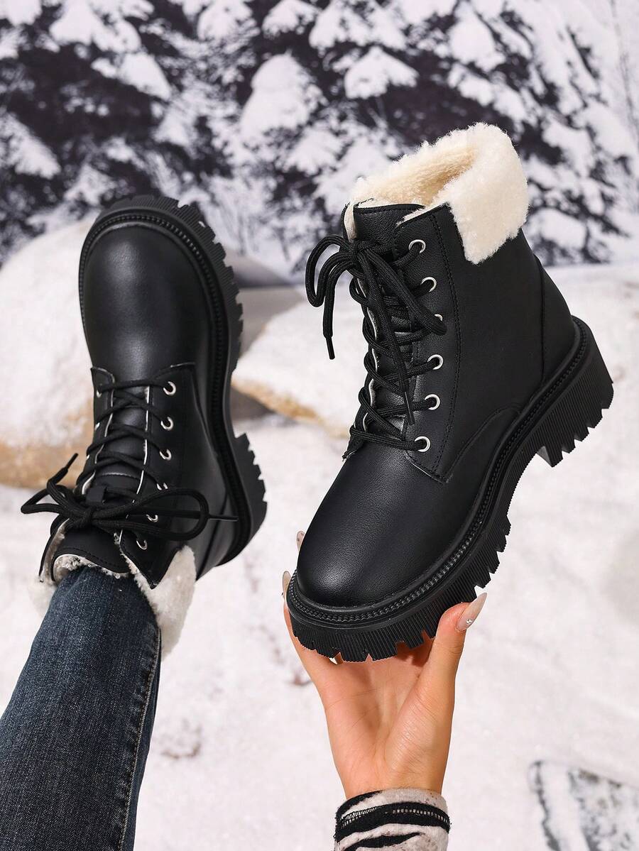 2026 Spring/Autumn/Winter New Women's Shoes, Winter Warm Women's Boots, Fashion Versatile Casual Women's Shoes, Black/White Ankle Boots With Lace-Up And Side Zipper, Flat Women's Boots, Women's Ankle Boots And Ankle Boots, Women's Fashion Boots, College S Mensa