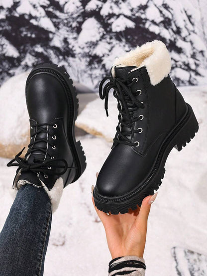 2026 Spring/Autumn/Winter New Women's Shoes, Winter Warm Women's Boots, Fashion Versatile Casual Women's Shoes, Black/White Ankle Boots With Lace-Up And Side Zipper, Flat Women's Boots, Women's Ankle Boots And Ankle Boots, Women's Fashion Boots, College S Mensa