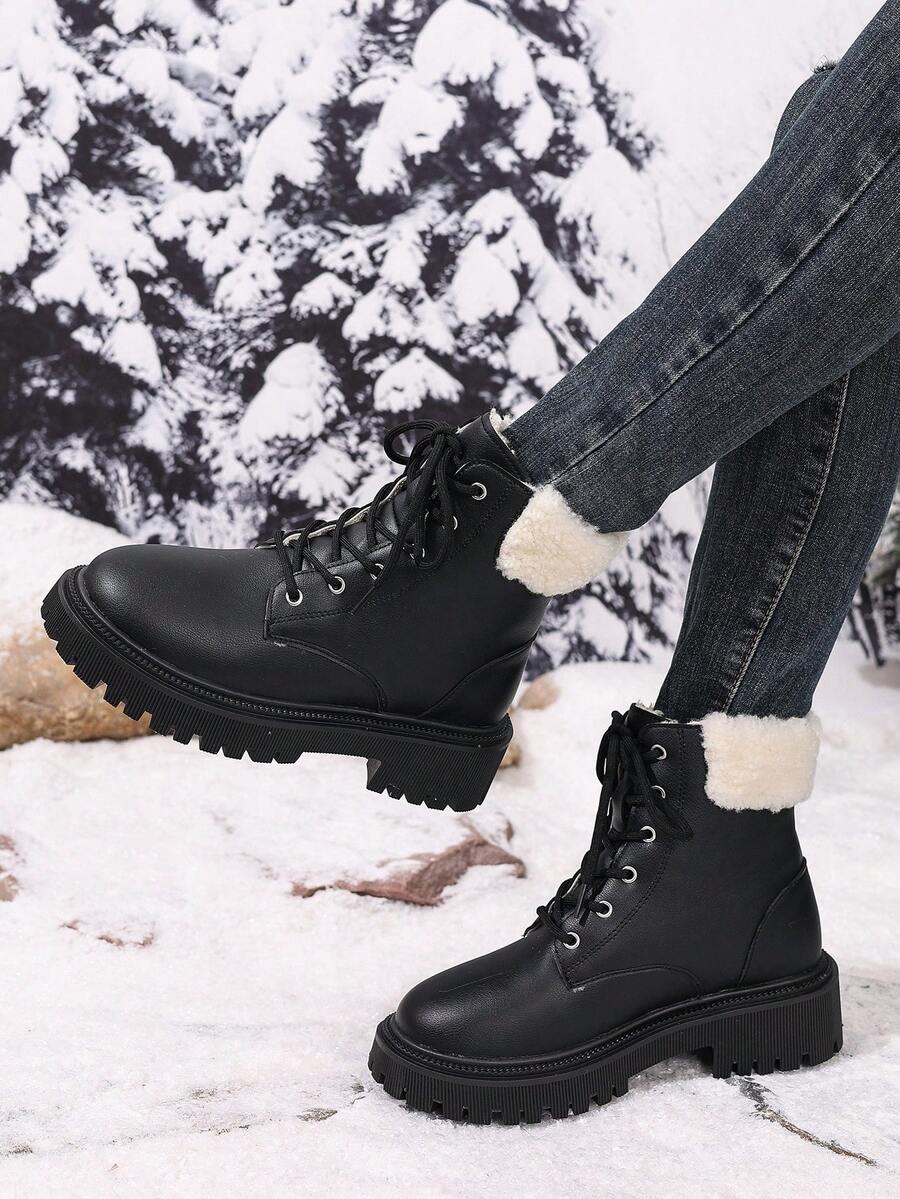 2026 Spring/Autumn/Winter New Women's Shoes, Winter Warm Women's Boots, Fashion Versatile Casual Women's Shoes, Black/White Ankle Boots With Lace-Up And Side Zipper, Flat Women's Boots, Women's Ankle Boots And Ankle Boots, Women's Fashion Boots, College S Mensa
