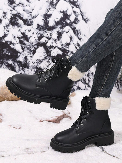 2026 Spring/Autumn/Winter New Women's Shoes, Winter Warm Women's Boots, Fashion Versatile Casual Women's Shoes, Black/White Ankle Boots With Lace-Up And Side Zipper, Flat Women's Boots, Women's Ankle Boots And Ankle Boots, Women's Fashion Boots, College S Mensa
