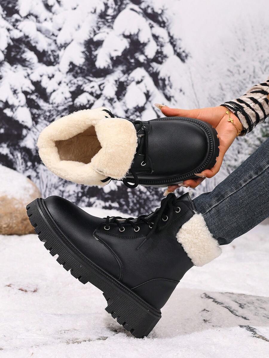 2026 Spring/Autumn/Winter New Women's Shoes, Winter Warm Women's Boots, Fashion Versatile Casual Women's Shoes, Black/White Ankle Boots With Lace-Up And Side Zipper, Flat Women's Boots, Women's Ankle Boots And Ankle Boots, Women's Fashion Boots, College S Mensa
