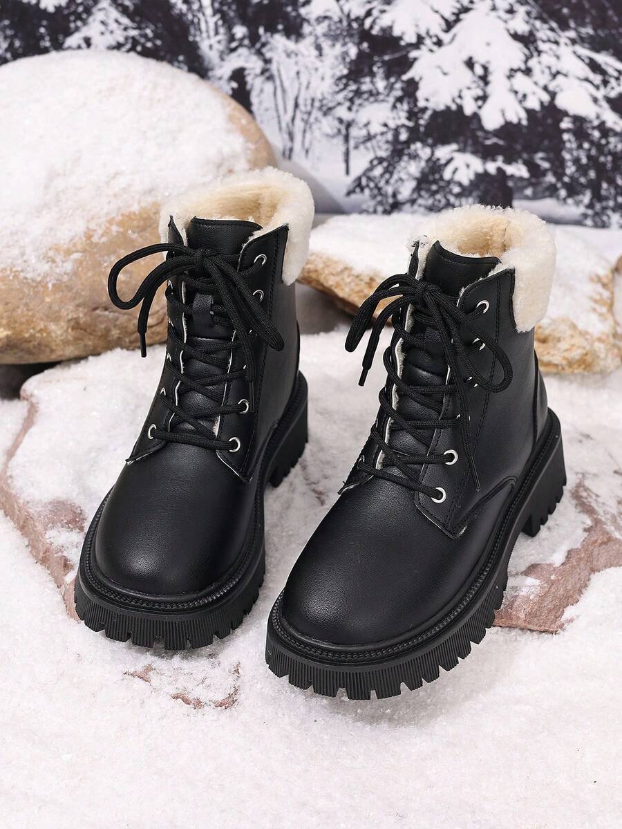 2026 Spring/Autumn/Winter New Women's Shoes, Winter Warm Women's Boots, Fashion Versatile Casual Women's Shoes, Black/White Ankle Boots With Lace-Up And Side Zipper, Flat Women's Boots, Women's Ankle Boots And Ankle Boots, Women's Fashion Boots, College S Mensa