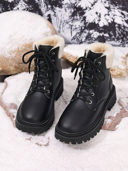 2026 Spring/Autumn/Winter New Women's Shoes, Winter Warm Women's Boots, Fashion Versatile Casual Women's Shoes, Black/White Ankle Boots With Lace-Up And Side Zipper, Flat Women's Boots, Women's Ankle Boots And Ankle Boots, Women's Fashion Boots, College S Mensa