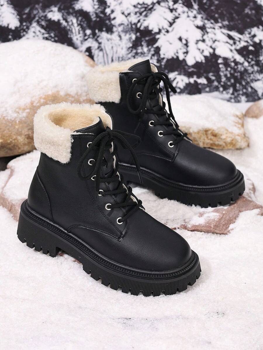 2026 Spring/Autumn/Winter New Women's Shoes, Winter Warm Women's Boots, Fashion Versatile Casual Women's Shoes, Black/White Ankle Boots With Lace-Up And Side Zipper, Flat Women's Boots, Women's Ankle Boots And Ankle Boots, Women's Fashion Boots, College S Mensa
