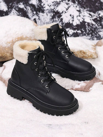 2026 Spring/Autumn/Winter New Women's Shoes, Winter Warm Women's Boots, Fashion Versatile Casual Women's Shoes, Black/White Ankle Boots With Lace-Up And Side Zipper, Flat Women's Boots, Women's Ankle Boots And Ankle Boots, Women's Fashion Boots, College S Mensa