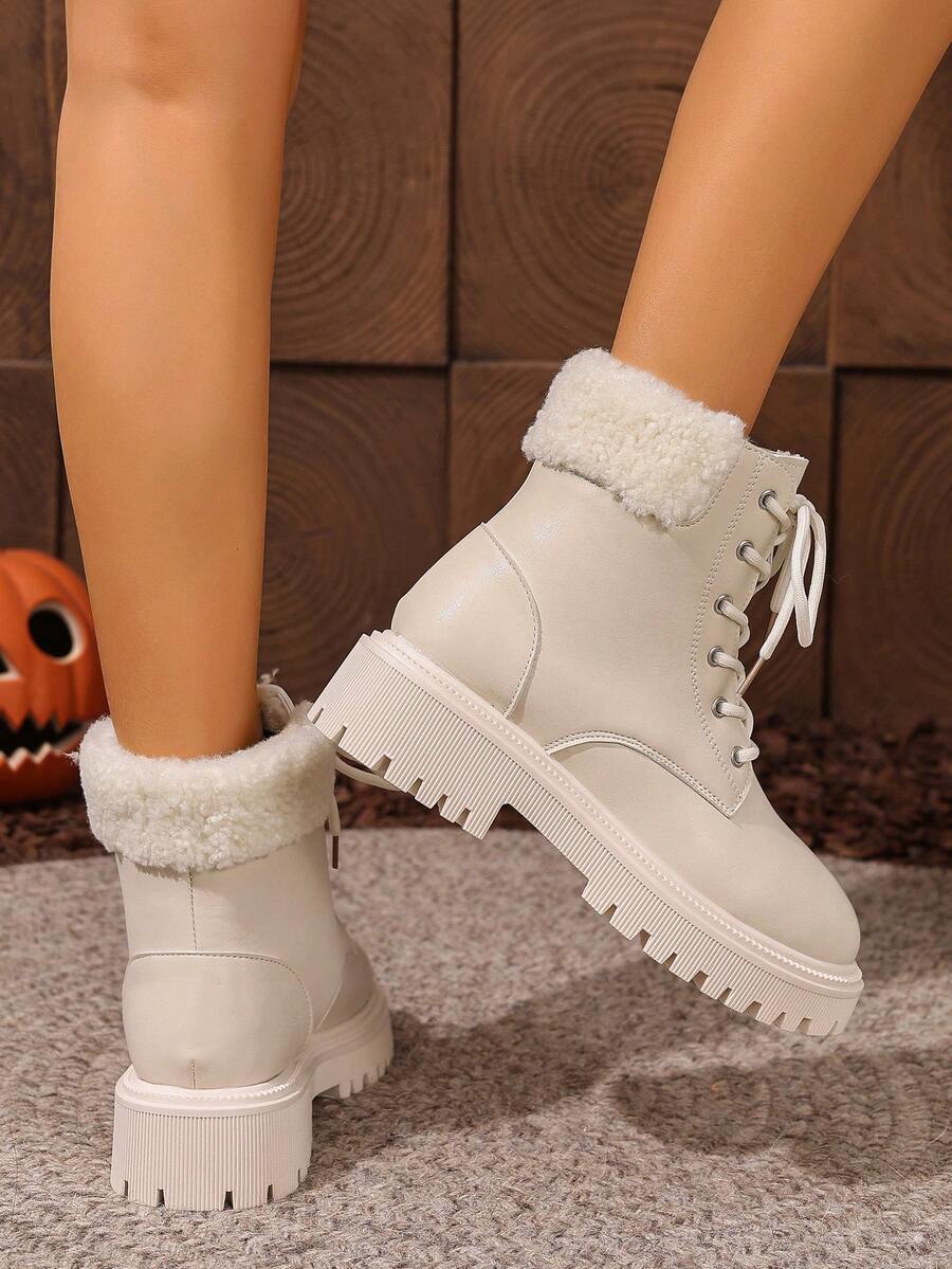 2026 Spring/Autumn/Winter New Women's Shoes, Winter Warm Women's Boots, Fashion Versatile Casual Women's Shoes, Black/White Ankle Boots With Lace-Up And Side Zipper, Flat Women's Boots, Women's Ankle Boots And Ankle Boots, Women's Fashion Boots, College S Mensa