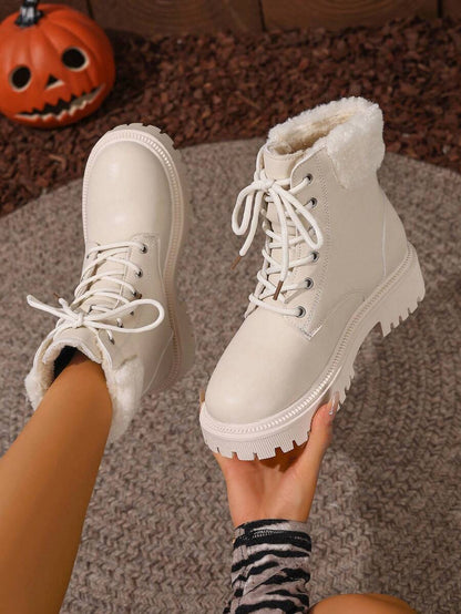 2026 Spring/Autumn/Winter New Women's Shoes, Winter Warm Women's Boots, Fashion Versatile Casual Women's Shoes, Black/White Ankle Boots With Lace-Up And Side Zipper, Flat Women's Boots, Women's Ankle Boots And Ankle Boots, Women's Fashion Boots, College S Mensa