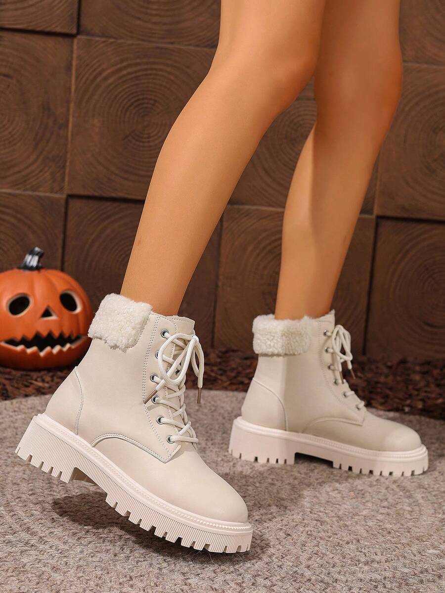 2026 Spring/Autumn/Winter New Women's Shoes, Winter Warm Women's Boots, Fashion Versatile Casual Women's Shoes, Black/White Ankle Boots With Lace-Up And Side Zipper, Flat Women's Boots, Women's Ankle Boots And Ankle Boots, Women's Fashion Boots, College S Mensa