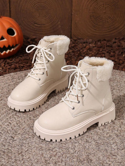 2026 Spring/Autumn/Winter New Women's Shoes, Winter Warm Women's Boots, Fashion Versatile Casual Women's Shoes, Black/White Ankle Boots With Lace-Up And Side Zipper, Flat Women's Boots, Women's Ankle Boots And Ankle Boots, Women's Fashion Boots, College S Mensa