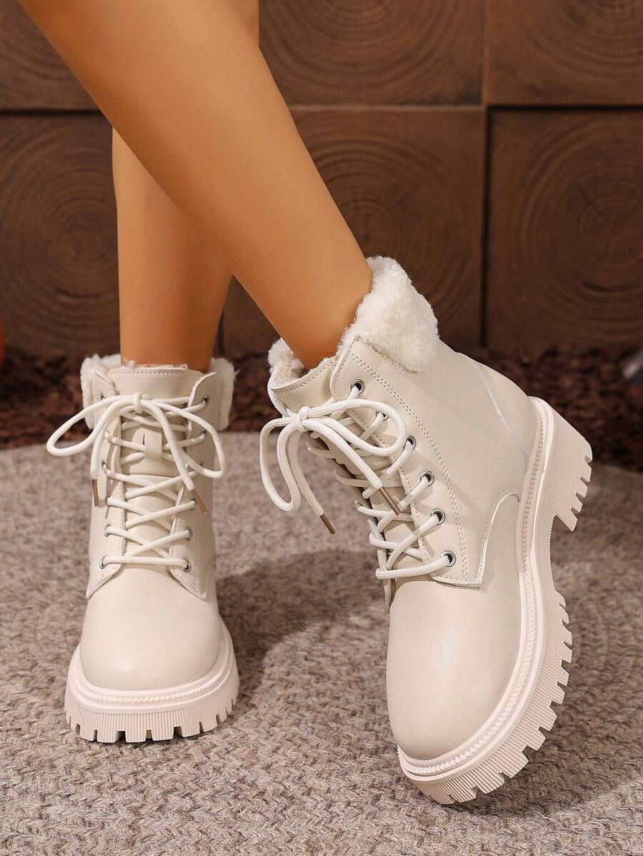 2026 Spring/Autumn/Winter New Women's Shoes, Winter Warm Women's Boots, Fashion Versatile Casual Women's Shoes, Black/White Ankle Boots With Lace-Up And Side Zipper, Flat Women's Boots, Women's Ankle Boots And Ankle Boots, Women's Fashion Boots, College S Mensa