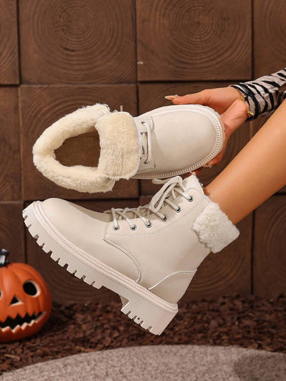 2026 Spring/Autumn/Winter New Women's Shoes, Winter Warm Women's Boots, Fashion Versatile Casual Women's Shoes, Black/White Ankle Boots With Lace-Up And Side Zipper, Flat Women's Boots, Women's Ankle Boots And Ankle Boots, Women's Fashion Boots, College S Mensa