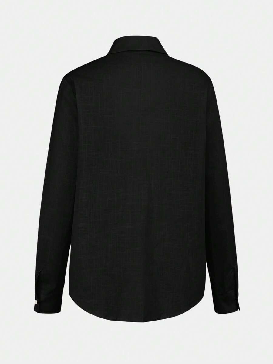 Arabella Classic Collared Button Down Long Sleeve Cotton Shirt - Black