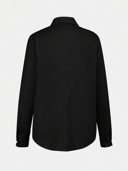 Arabella Classic Collared Button Down Long Sleeve Cotton Shirt - Black