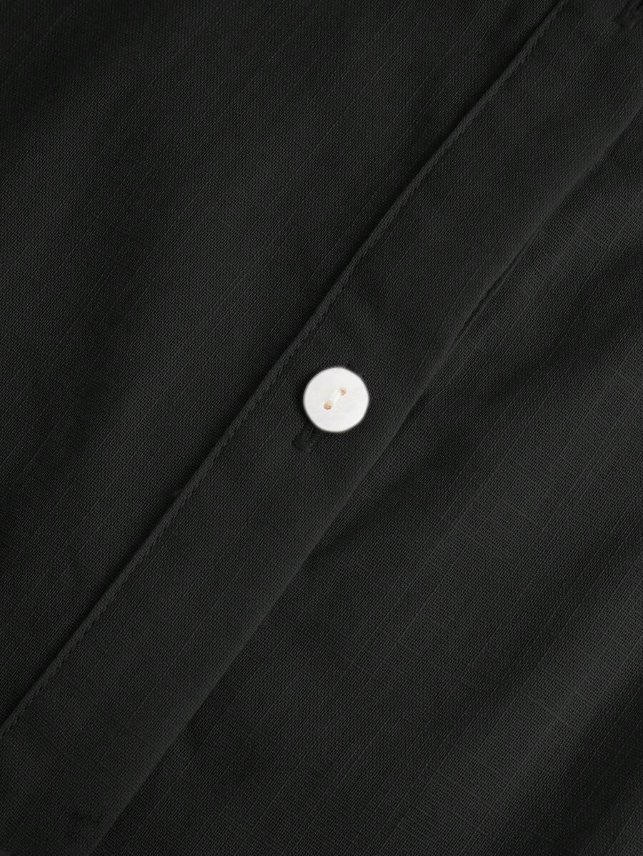 Arabella Classic Collared Button Down Long Sleeve Cotton Shirt - Black