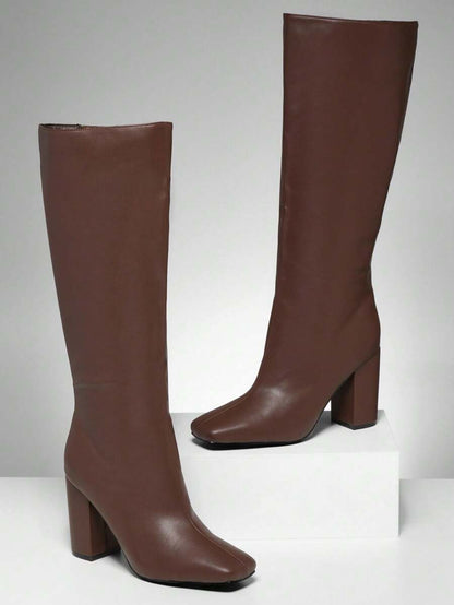 SHUZIA Women's Fashionable & Comfortable Knee-High Side Zipper Chunky Heel Boots Mensa