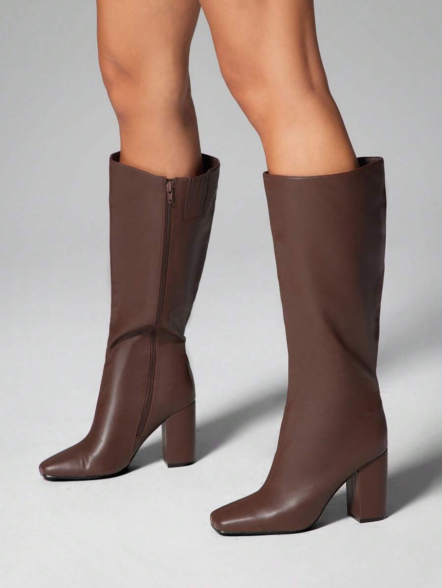 SHUZIA Women's Fashionable & Comfortable Knee-High Side Zipper Chunky Heel Boots Mensa