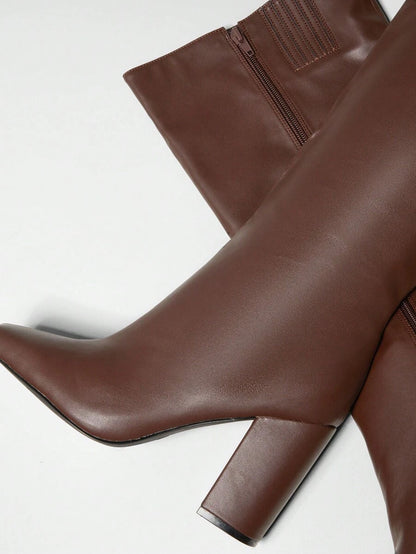 SHUZIA Women's Fashionable & Comfortable Knee-High Side Zipper Chunky Heel Boots Mensa