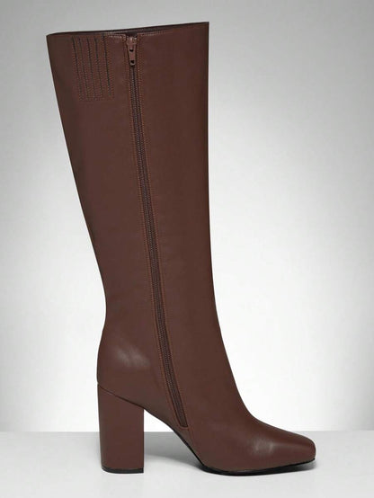 SHUZIA Women's Fashionable & Comfortable Knee-High Side Zipper Chunky Heel Boots Mensa