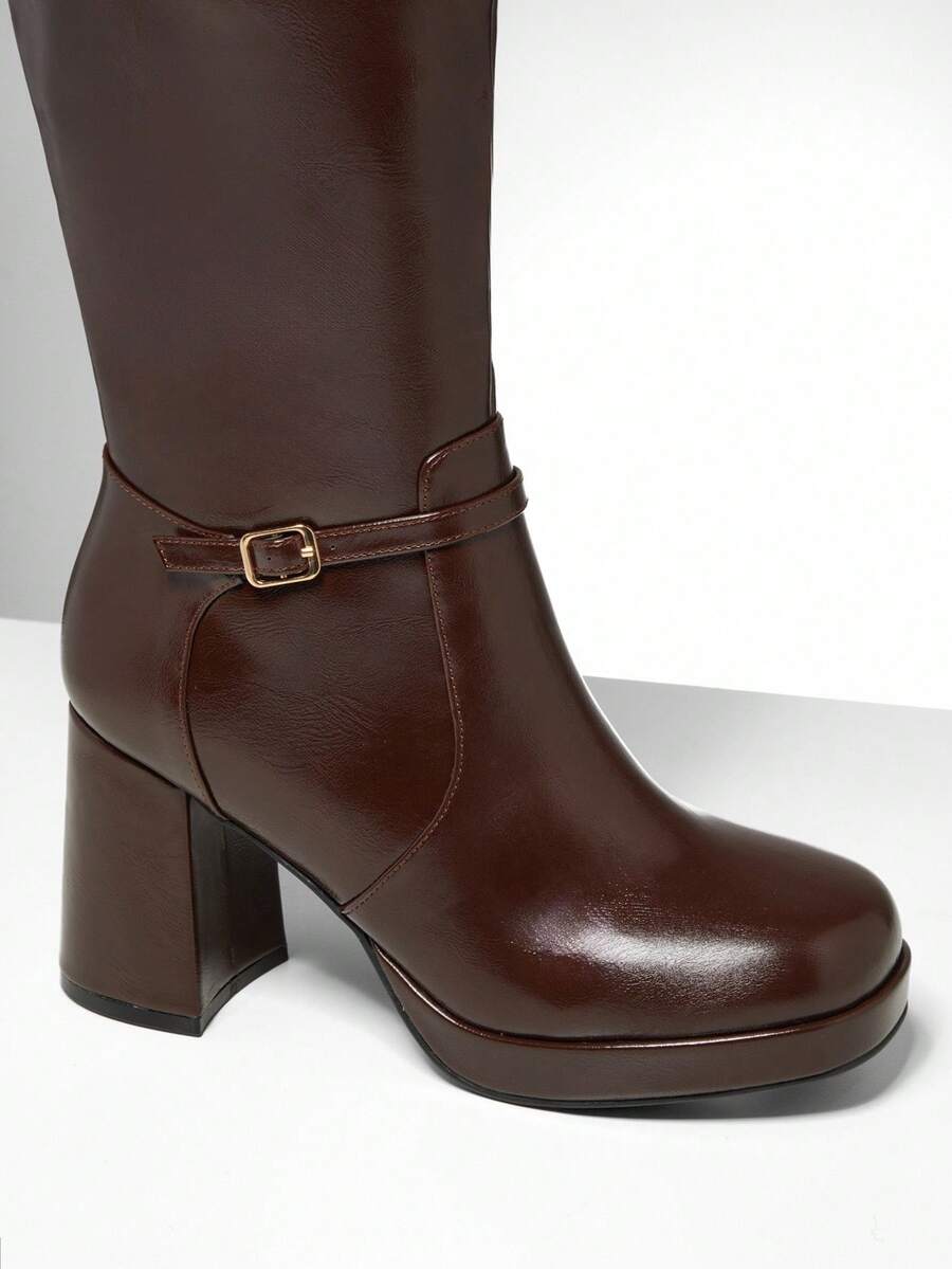 SHUZIA Women's Knee High Platform Block Heel Pu + Lycra Casual Boots For Christmas Valentine's Day Mensa