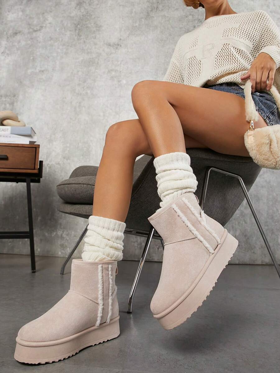 SHUZIA Women's Versatile Faux Suede Slip On Lug Sole Ankle Booties For Warm Mensa