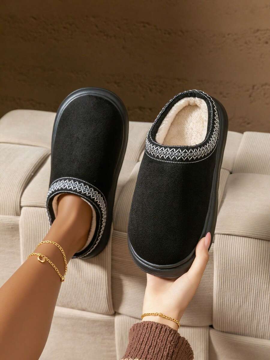 Women's Autumn Winter Plush Lined Thick Sole Slippers, Comfortable Non-Slip Warm Indoor Outdoor Soft Fuzzy Slides Mensa