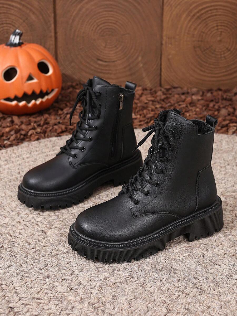 2026 Spring/Autumn/Winter New Women's Shoes, Winter Warm Women's Boots, Fashion Versatile Casual Women's Shoes, Black/White Ankle Boots With Lace-Up And Side Zipper, Flat Women's Boots, Women's Ankle Boots And Ankle Boots, Women's Fashion Boots, College S Mensa