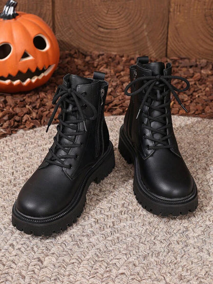 2026 Spring/Autumn/Winter New Women's Shoes, Winter Warm Women's Boots, Fashion Versatile Casual Women's Shoes, Black/White Ankle Boots With Lace-Up And Side Zipper, Flat Women's Boots, Women's Ankle Boots And Ankle Boots, Women's Fashion Boots, College S Mensa