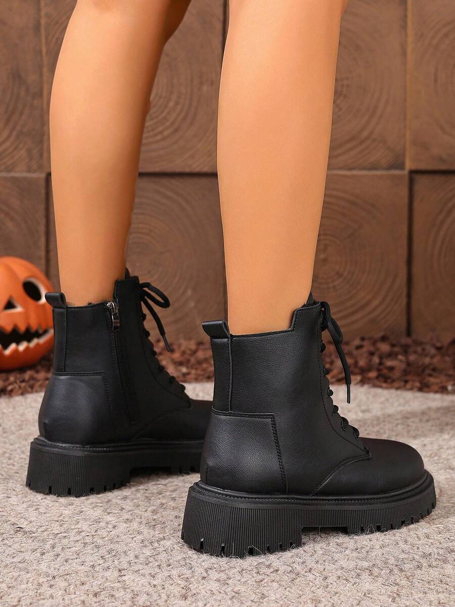 2026 Spring/Autumn/Winter New Women's Shoes, Winter Warm Women's Boots, Fashion Versatile Casual Women's Shoes, Black/White Ankle Boots With Lace-Up And Side Zipper, Flat Women's Boots, Women's Ankle Boots And Ankle Boots, Women's Fashion Boots, College S Mensa