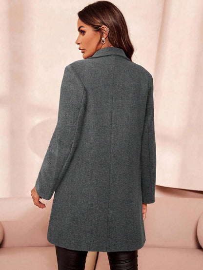 Aveline Double-Breasted Lapel Coat with Tailored Thigh-Length Cut - Multicolor