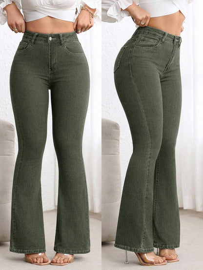 Zakopane High Waist Stretch Flare Jeans - Green