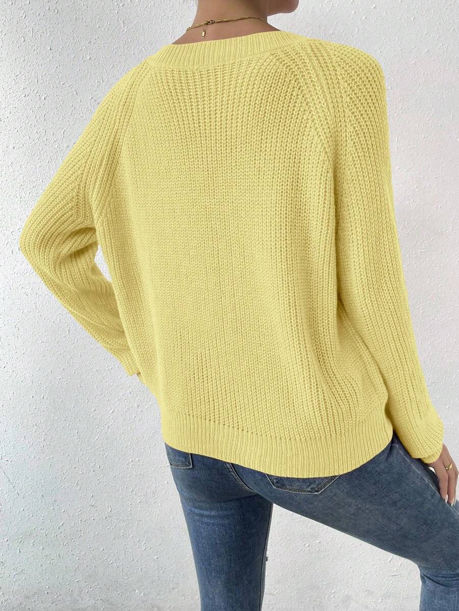 Aarhus V Neck Raglan Sleeve Ribbed Knit Sweater