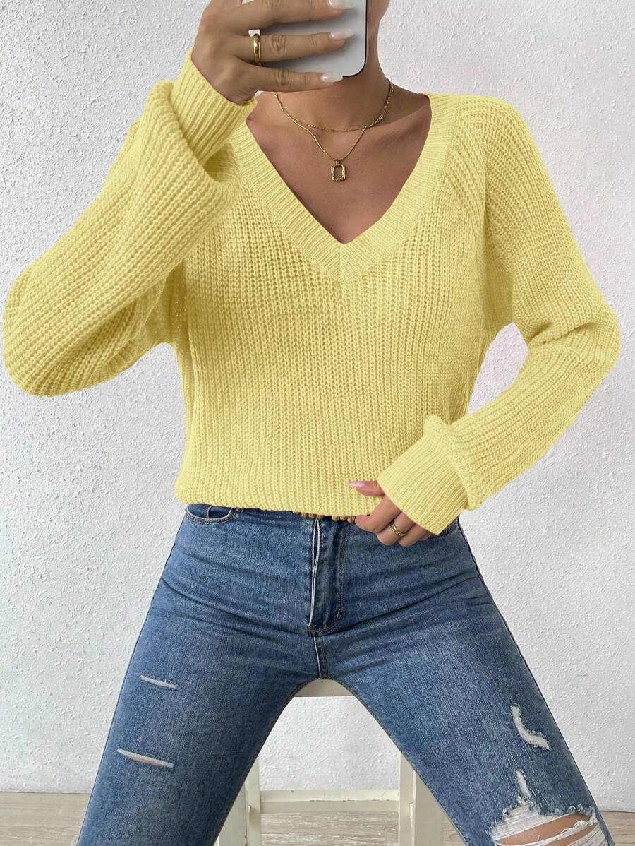 Aarhus V Neck Raglan Sleeve Ribbed Knit Sweater