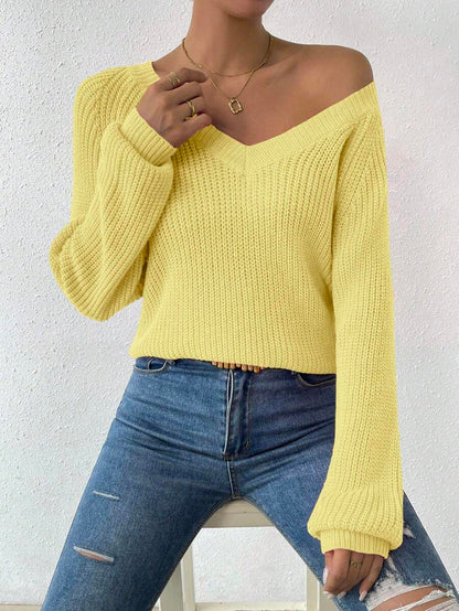 Aarhus V Neck Raglan Sleeve Ribbed Knit Sweater