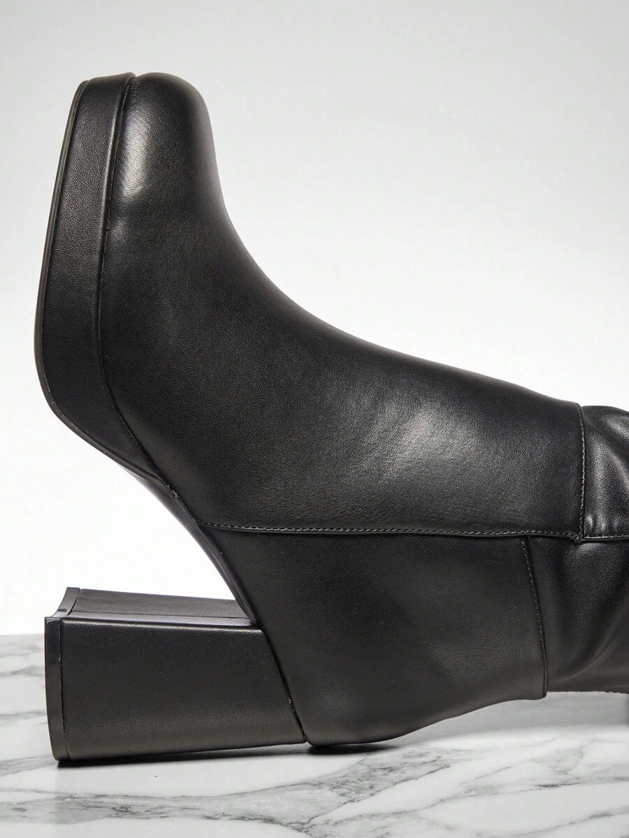 SHUZIA Women's Knee High Platform Block Heel Pu + Lycra Casual Boots For Christmas Valentine's Day Mensa