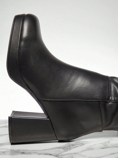 SHUZIA Women's Knee High Platform Block Heel Pu + Lycra Casual Boots For Christmas Valentine's Day Mensa