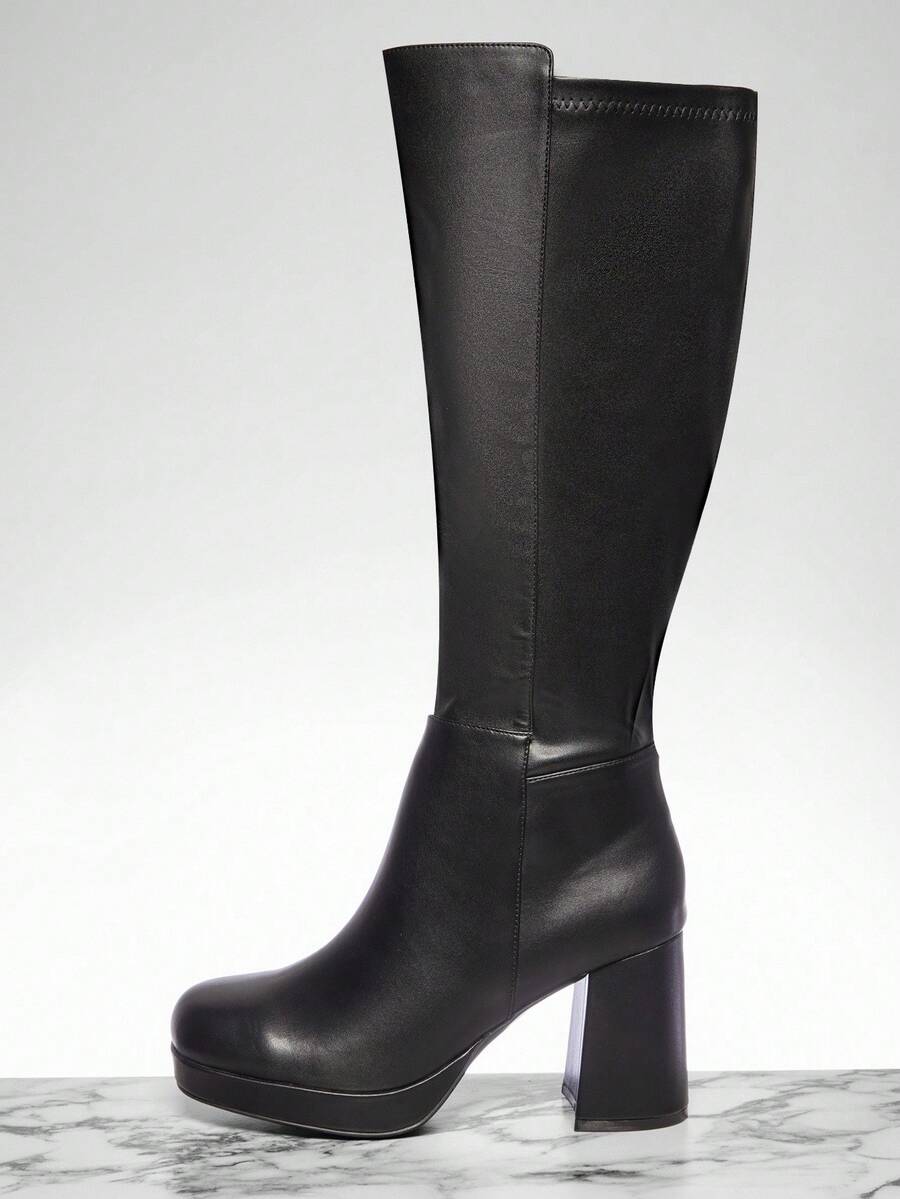 SHUZIA Women's Knee High Platform Block Heel Pu + Lycra Casual Boots For Christmas Valentine's Day Mensa