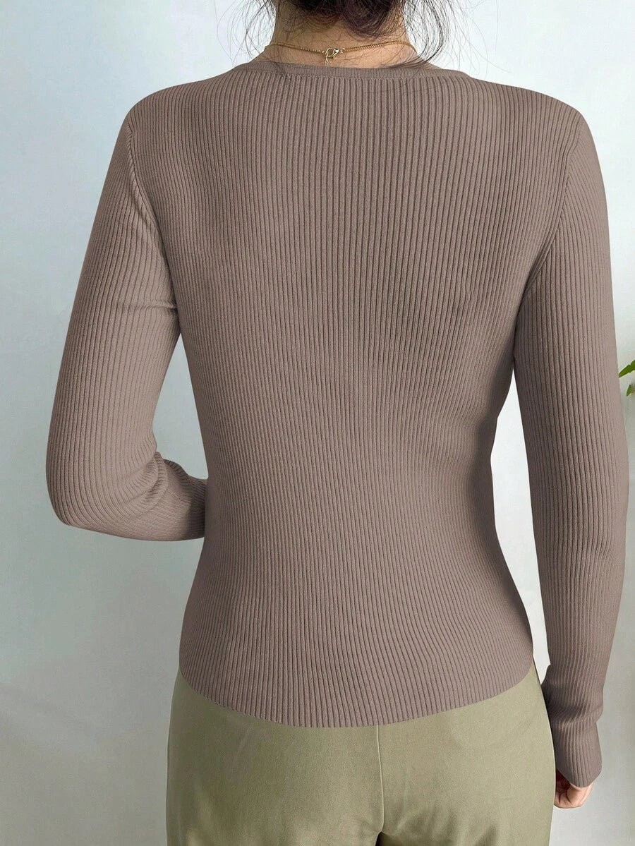 Krakow Ribbed Knit Crew Neck Fitted Pullover Sweater