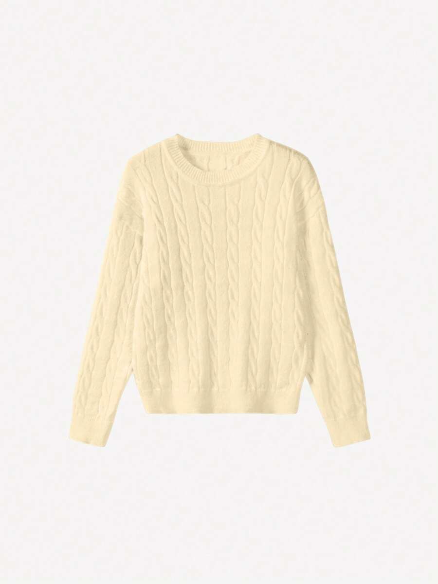 Marlowe Chunky Cable Knit Sweater Loose Crew Neck Pullover - Cream
