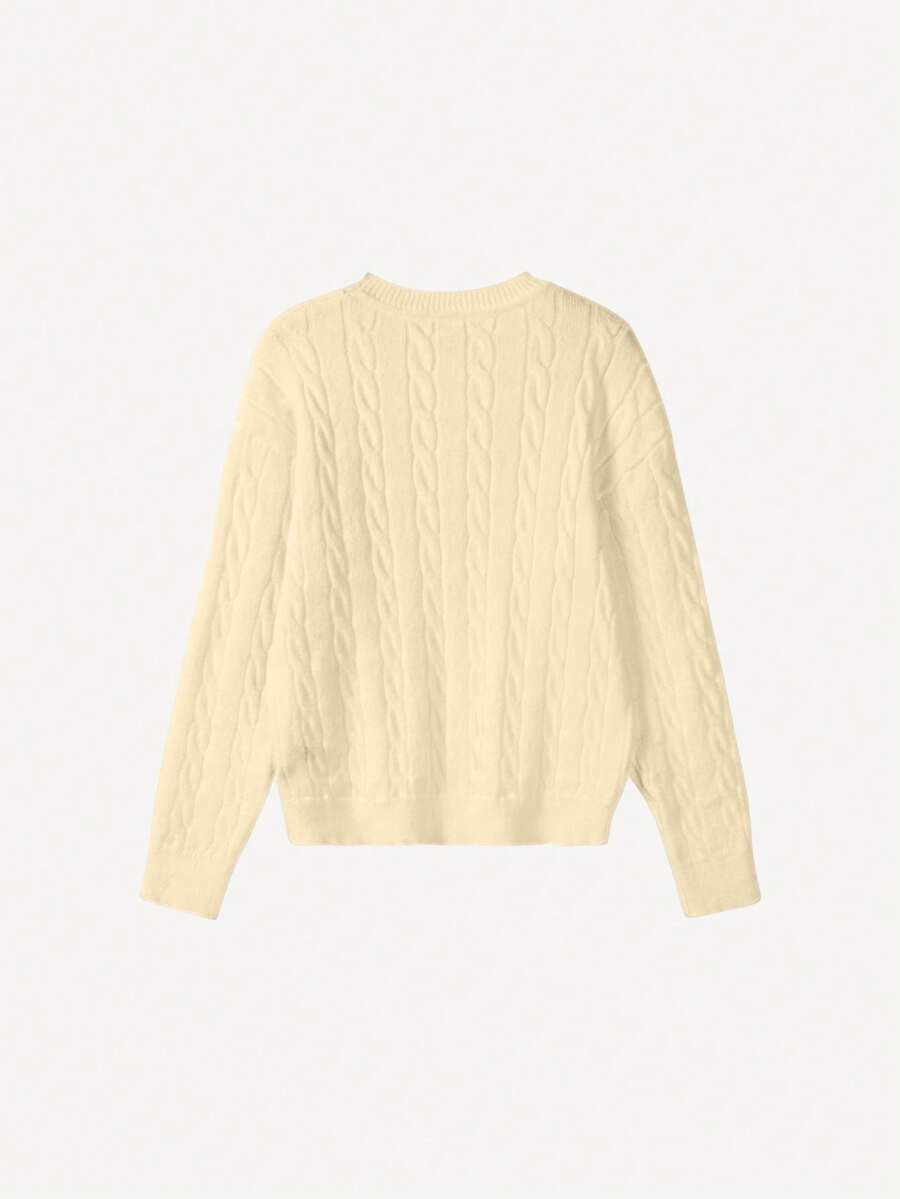 Marlowe Chunky Cable Knit Sweater Loose Crew Neck Pullover - Cream