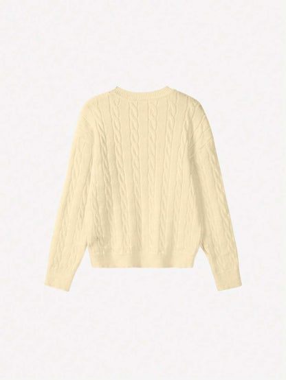 Marlowe Chunky Cable Knit Sweater Loose Crew Neck Pullover - Cream