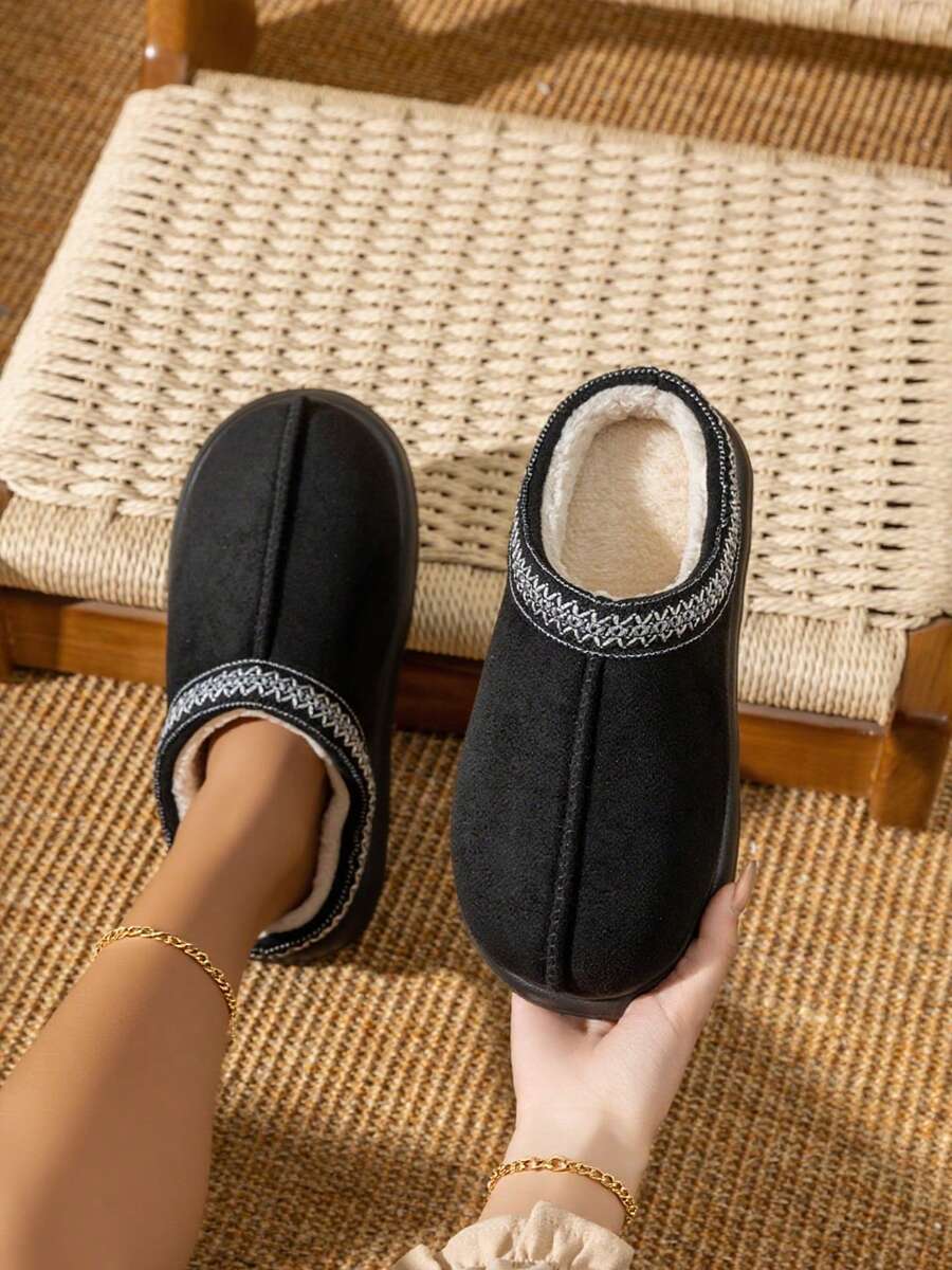 Women's Autumn Winter Plush Lined Thick Sole Slippers, Comfortable Non-Slip Warm Indoor Outdoor Soft Fuzzy Slides Mensa
