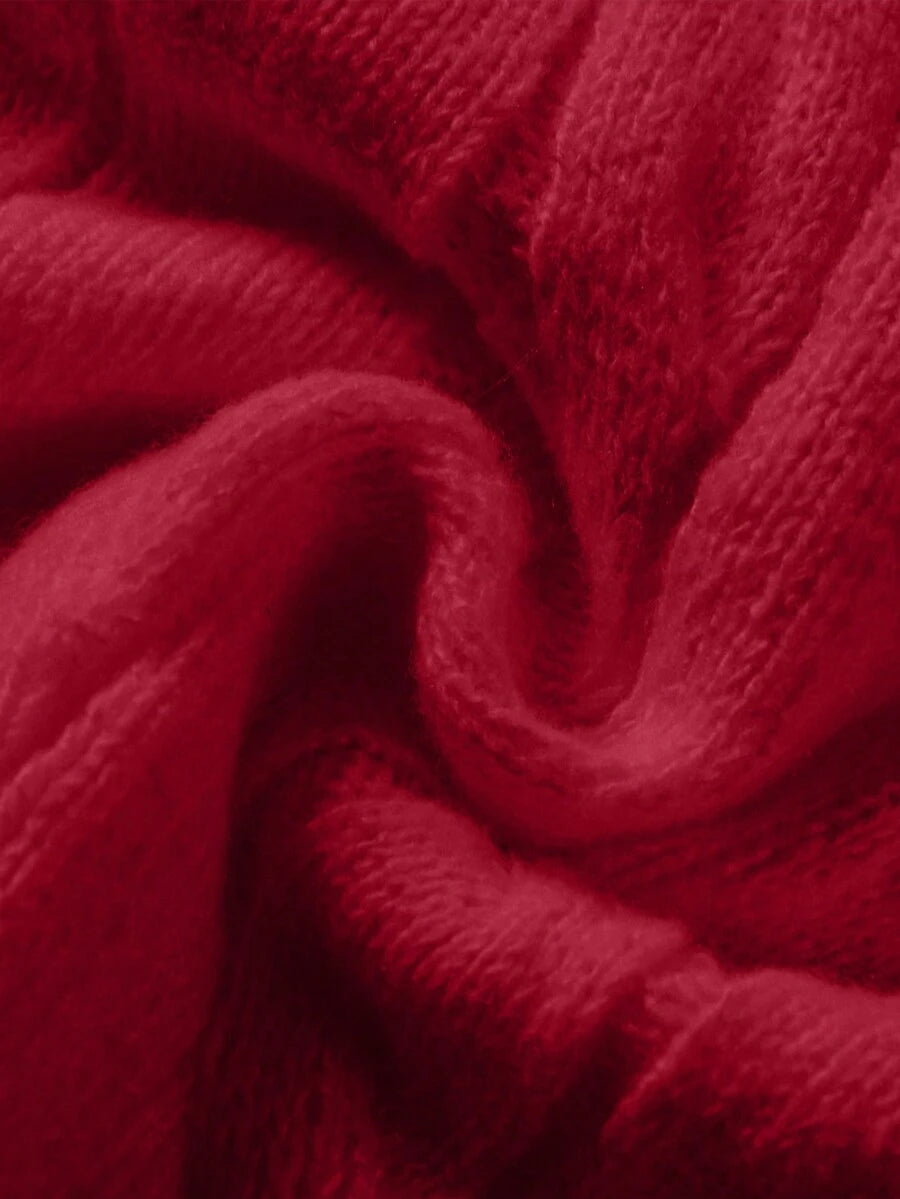 Marlowe Chunky Cable Knit Sweater Loose Crew Neck Pullover - Cherry Red