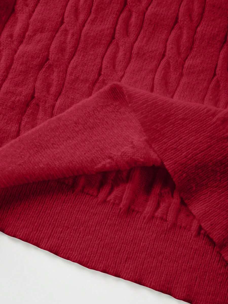 Marlowe Chunky Cable Knit Sweater Loose Crew Neck Pullover - Cherry Red