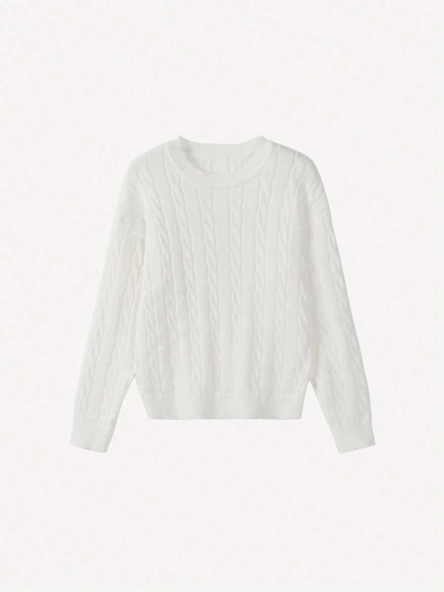 Marlowe Chunky Cable Knit Sweater Loose Crew Neck Pullover - Ivory