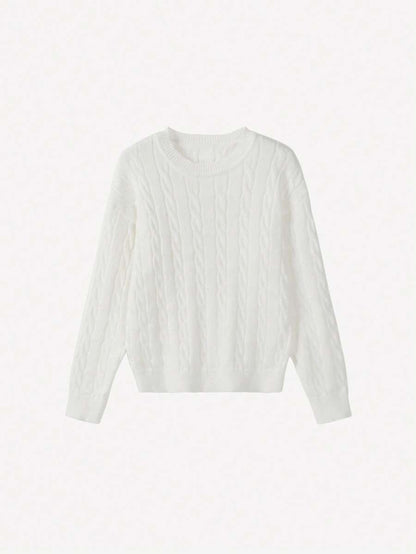 Marlowe Chunky Cable Knit Sweater Loose Crew Neck Pullover - Ivory