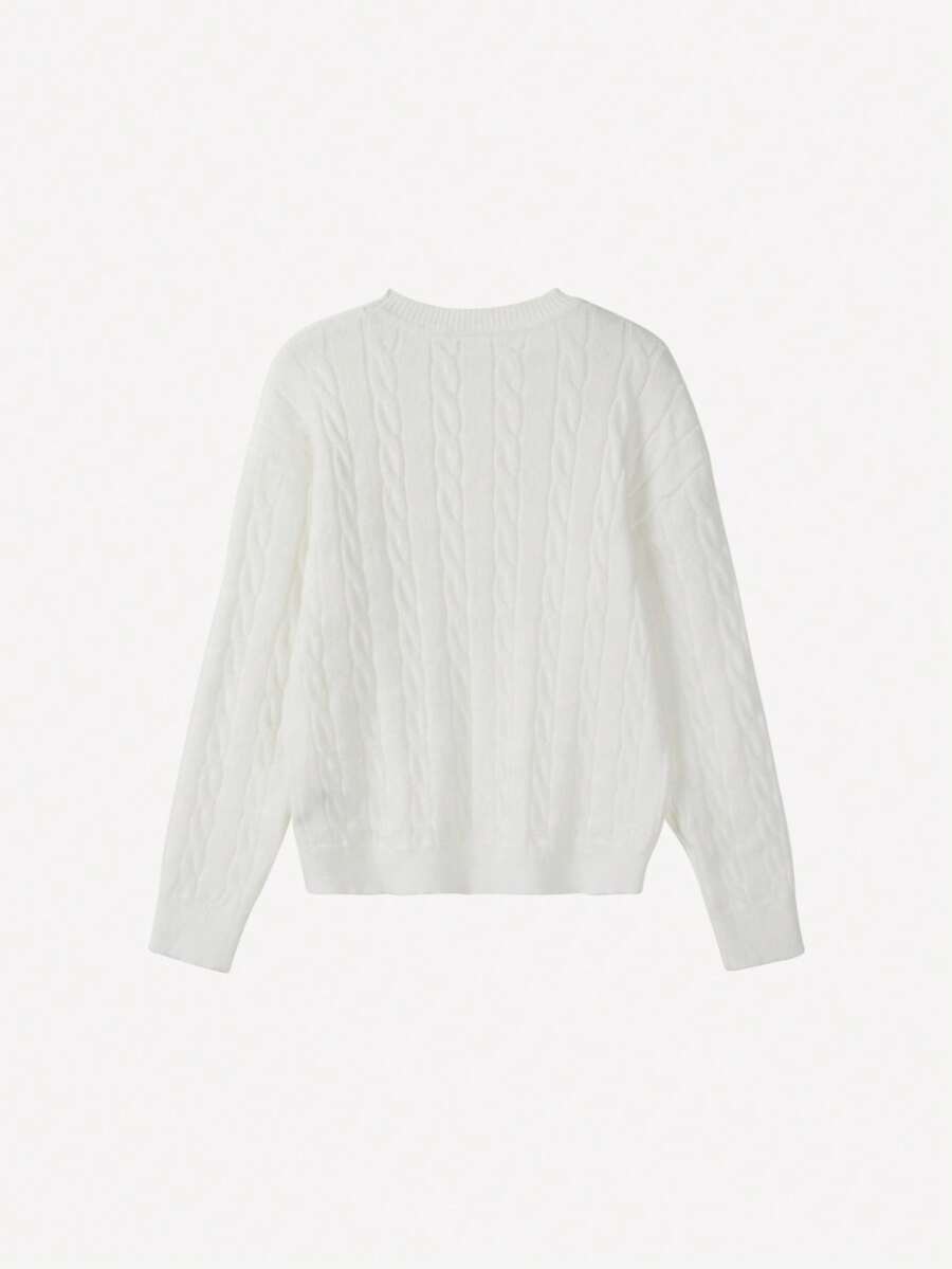 Marlowe Chunky Cable Knit Sweater Loose Crew Neck Pullover - Ivory