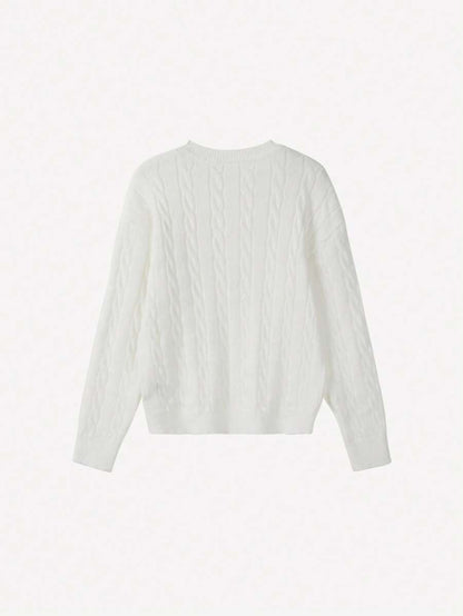 Marlowe Chunky Cable Knit Sweater Loose Crew Neck Pullover - Ivory