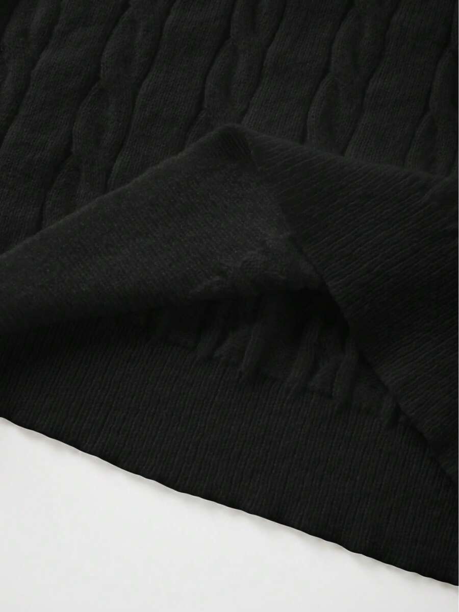 Marlowe Chunky Cable Knit Sweater Loose Crew Neck Pullover - Black