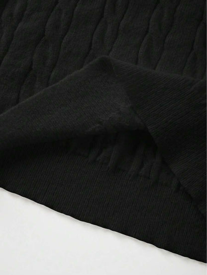 Marlowe Chunky Cable Knit Sweater Loose Crew Neck Pullover - Black
